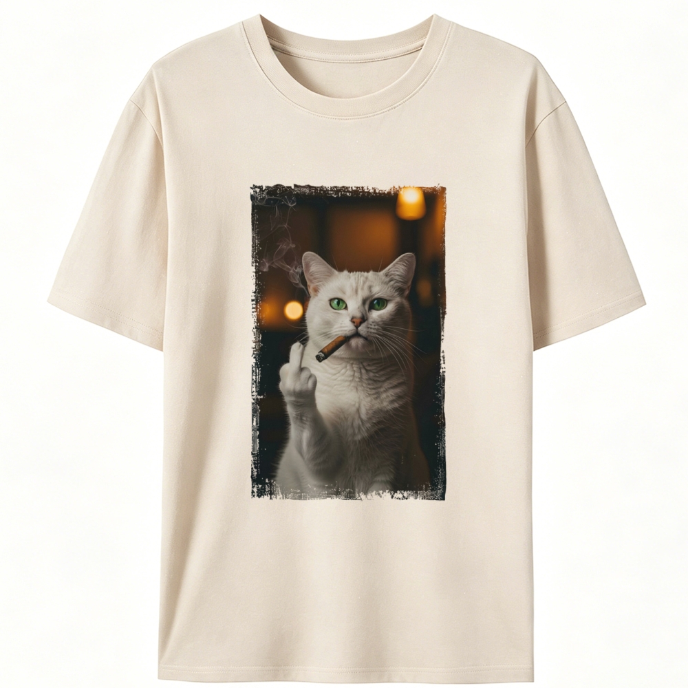 Sassy Cat with Cigar Middle Finger Designed for Women - Slim Fit Cotton Tee