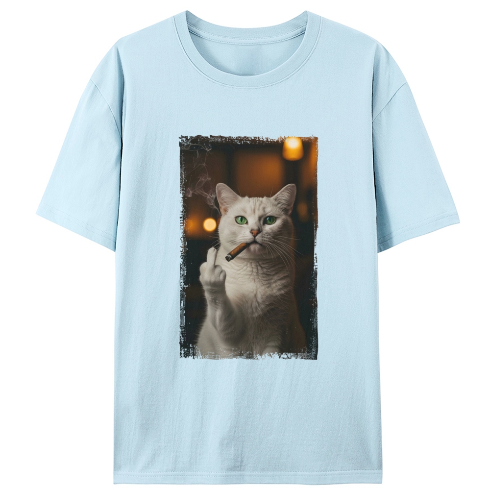 Sassy Cat with Cigar Middle Finger Designed for Women - Slim Fit Cotton Tee