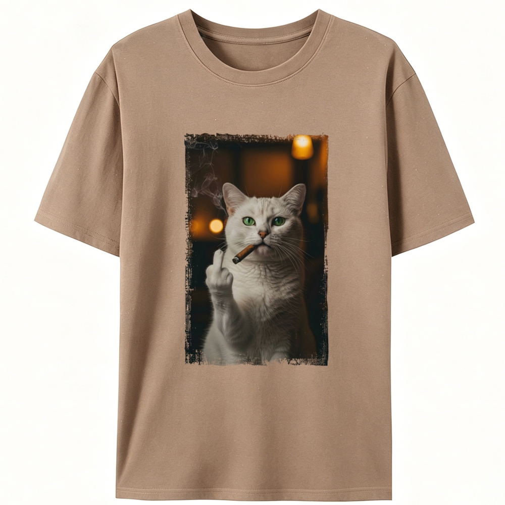 Sassy Cat with Cigar Middle Finger Designed for Women - Slim Fit Cotton Tee