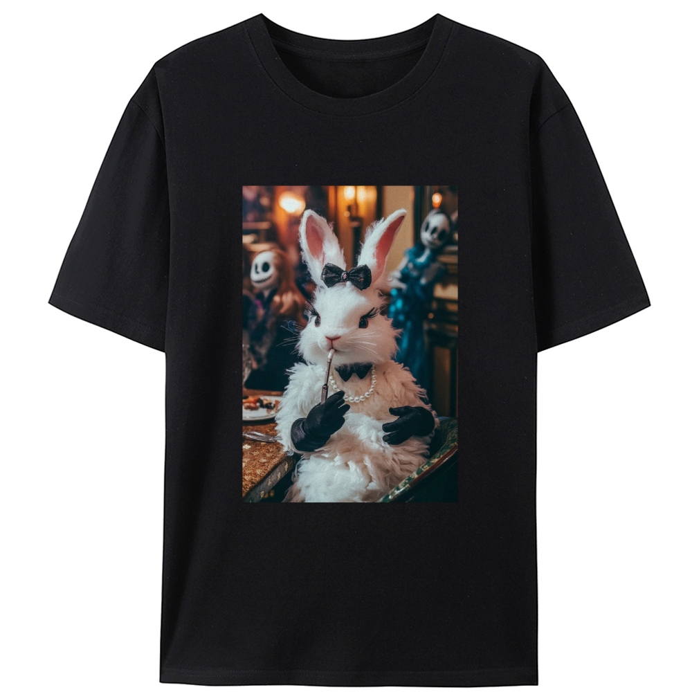 Gothic Party White Rabbit Meme Retro Designed for Women - Slim Fit Cotton Tee