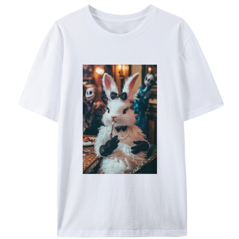 Gothic Party White Rabbit Meme Retro Designed for Women - Slim Fit Cotton Tee