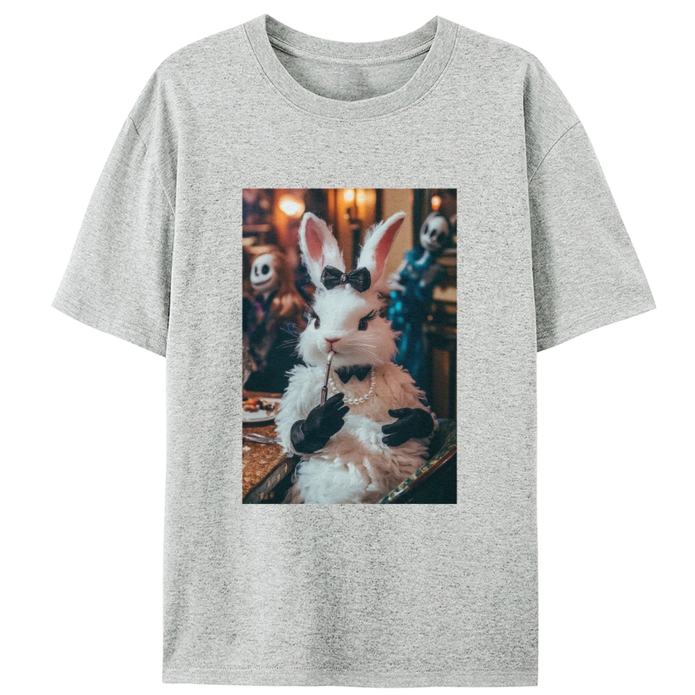 Gothic Party White Rabbit Meme Retro Designed for Women - Slim Fit Cotton Tee
