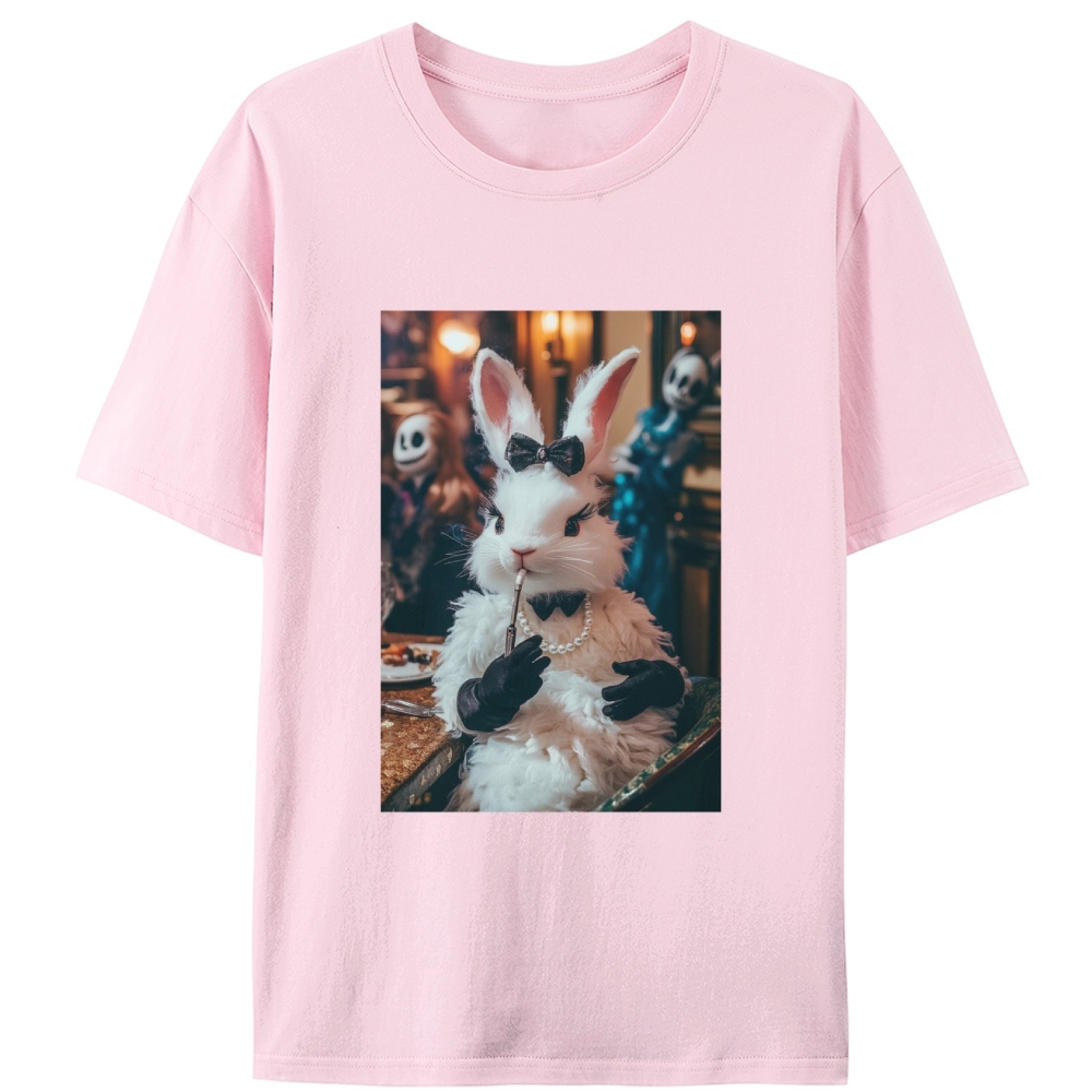 Gothic Party White Rabbit Meme Retro Designed for Women - Slim Fit Cotton Tee