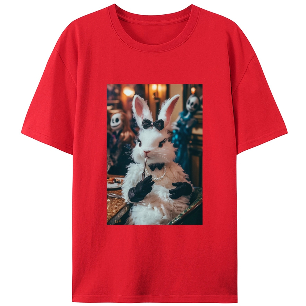 Gothic Party White Rabbit Meme Retro Designed for Women - Slim Fit Cotton Tee