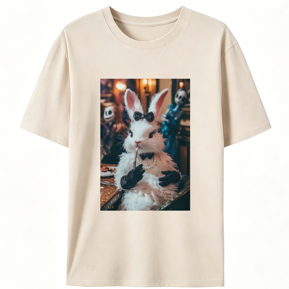 Gothic Party White Rabbit Meme Retro Designed for Women - Slim Fit Cotton Tee