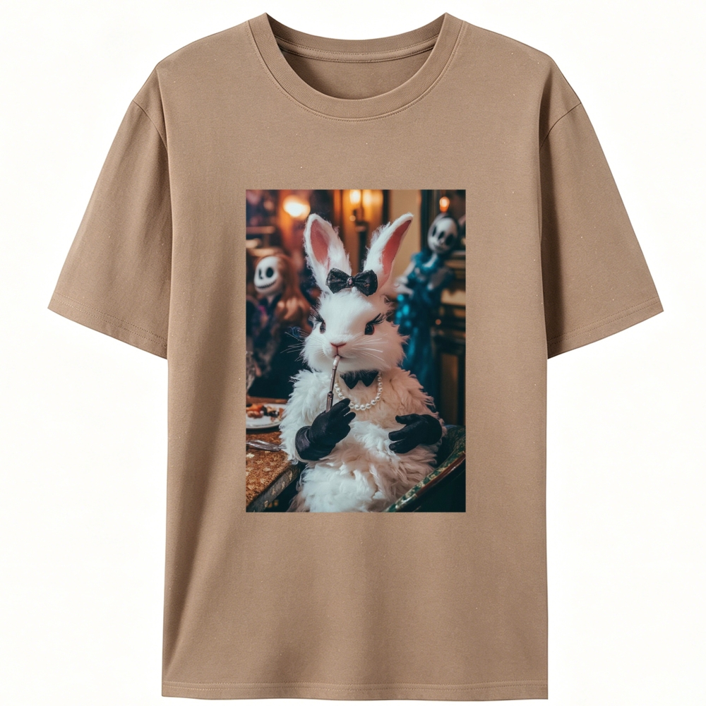 Gothic Party White Rabbit Meme Retro Designed for Women - Slim Fit Cotton Tee