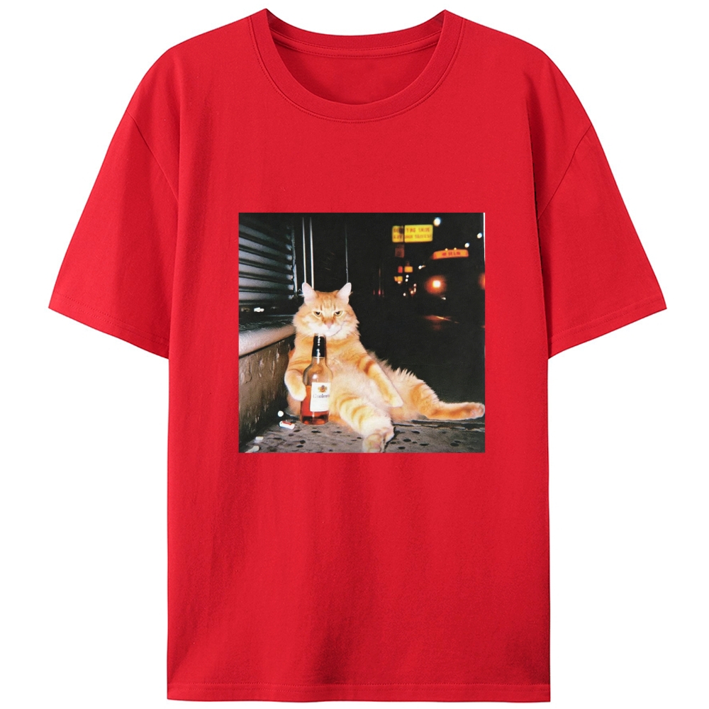 Street Drunk Cat Meme Retro Designed for Women - Slim Fit Cotton Tee
