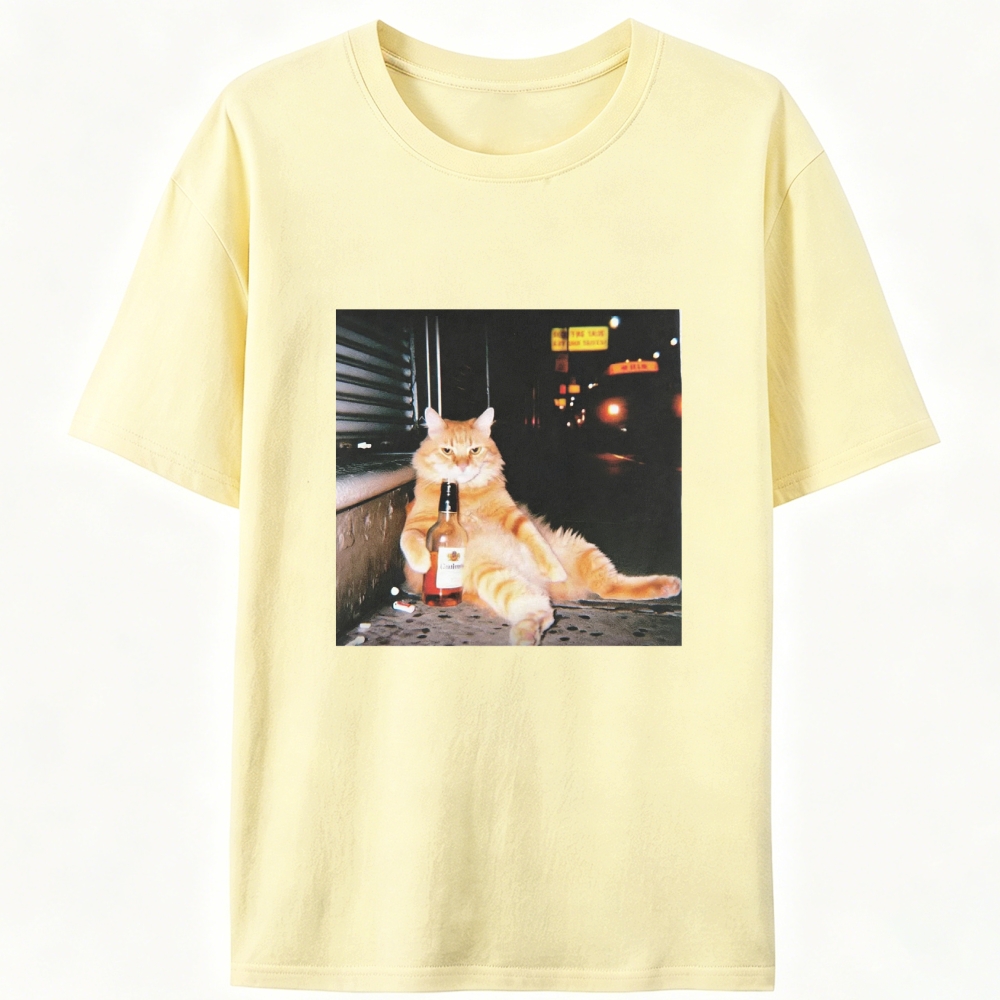 Street Drunk Cat Meme Retro Designed for Women - Slim Fit Cotton Tee