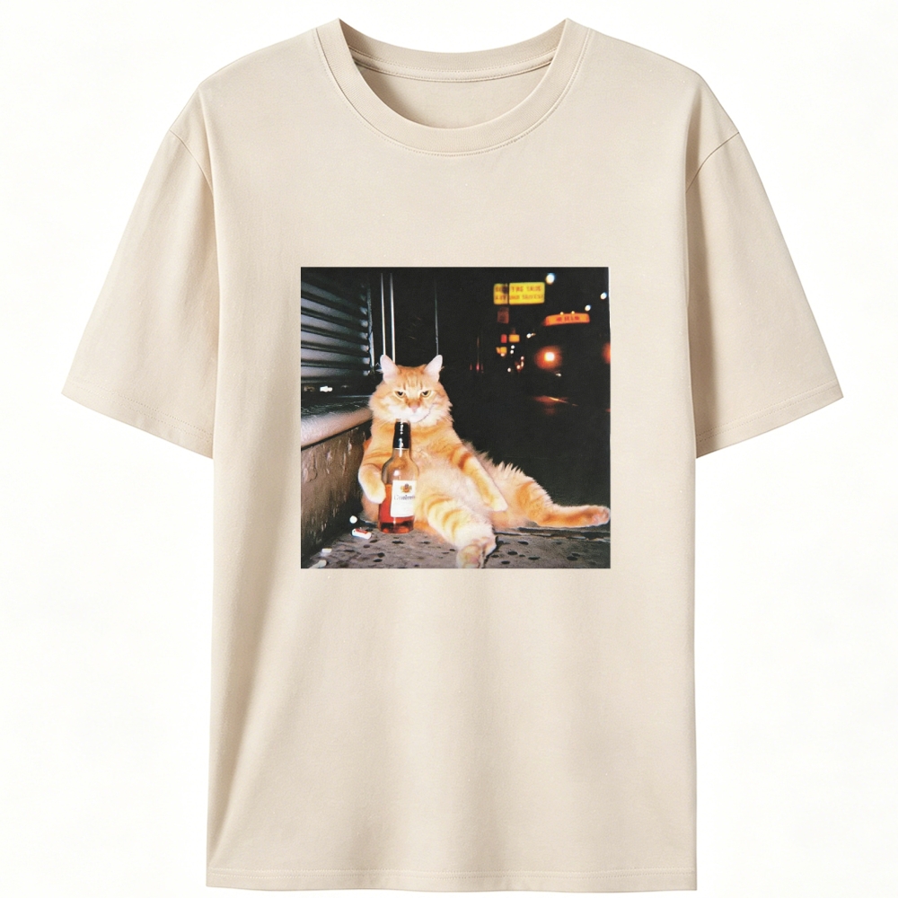 Street Drunk Cat Meme Retro Designed for Women - Slim Fit Cotton Tee