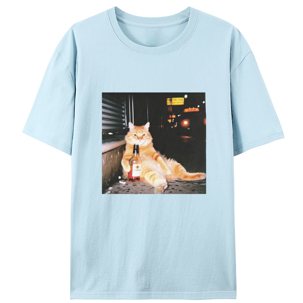 Street Drunk Cat Meme Retro Designed for Women - Slim Fit Cotton Tee
