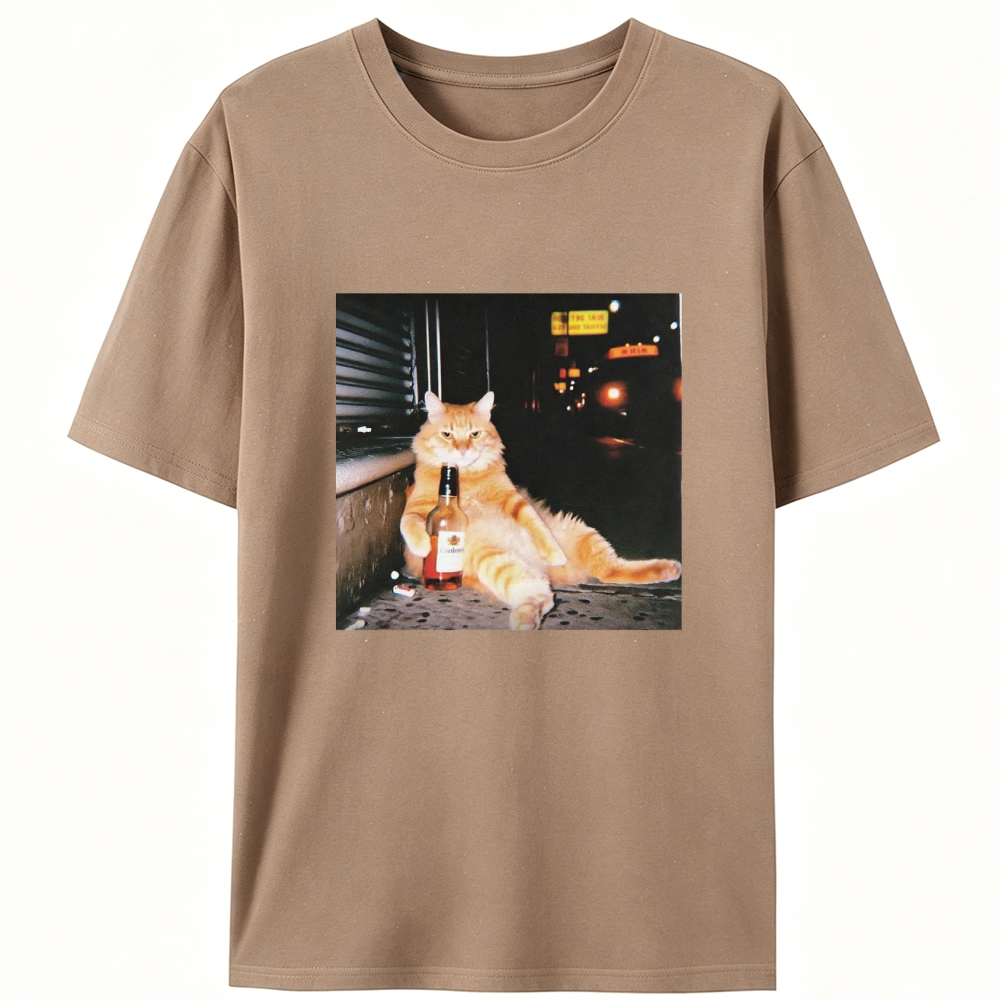 Street Drunk Cat Meme Retro Designed for Women - Slim Fit Cotton Tee