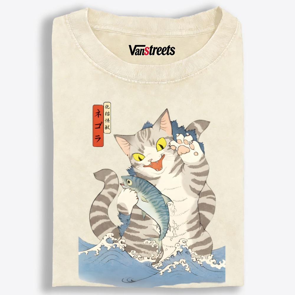 Monster Cat Retro Washed T-Shirt | 100% Cotton | Streetwear Essential