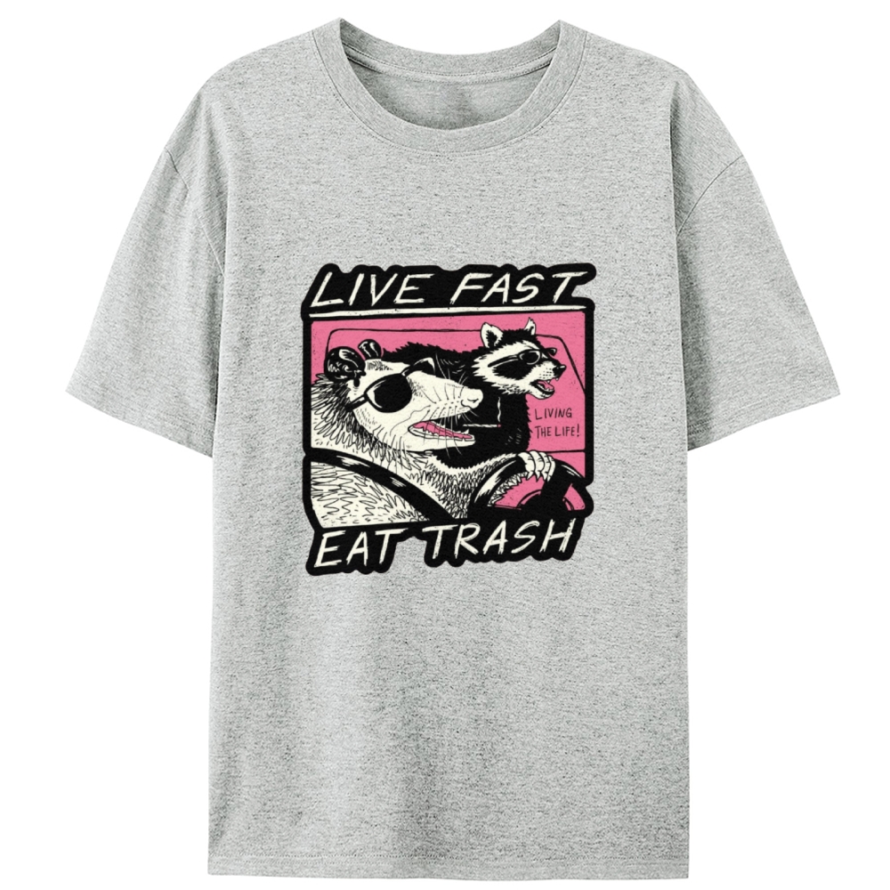 "Live Fast Eat Trash" Opossum & Raccoon Retro Designed for Women - Slim Fit Cotton Tee
