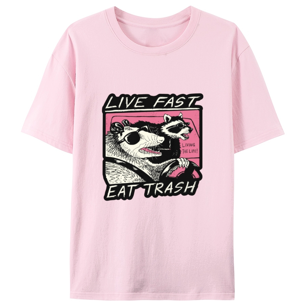 "Live Fast Eat Trash" Opossum & Raccoon Retro Designed for Women - Slim Fit Cotton Tee