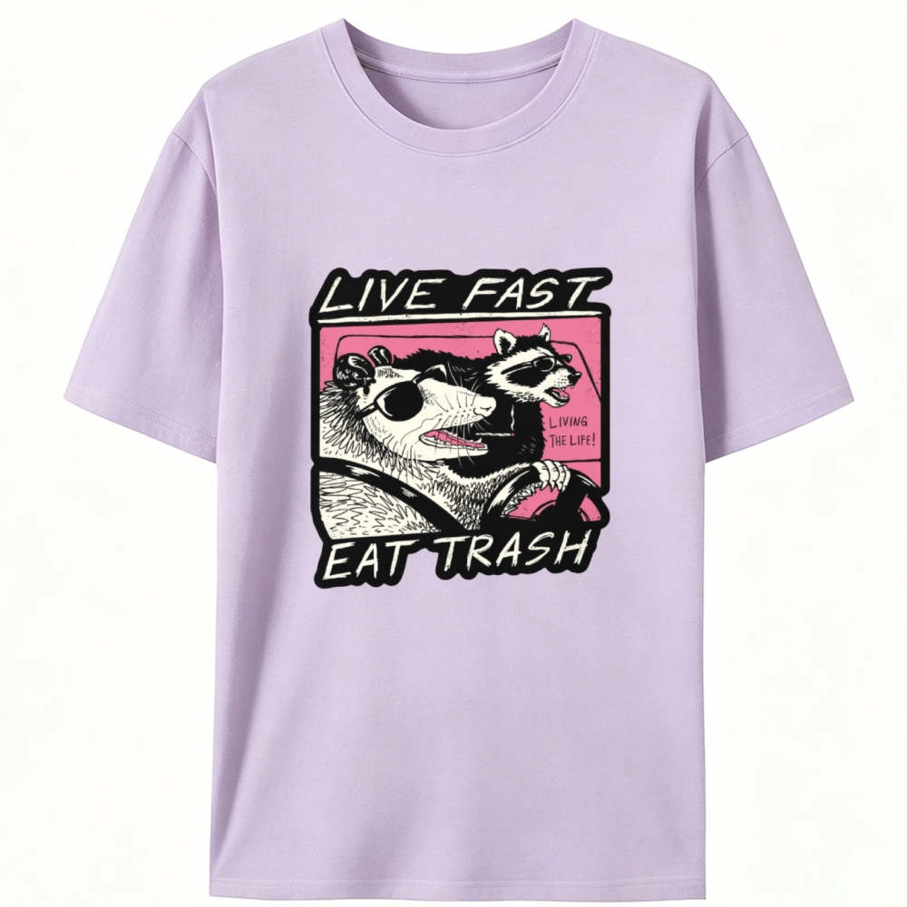 "Live Fast Eat Trash" Opossum & Raccoon Retro Designed for Women - Slim Fit Cotton Tee