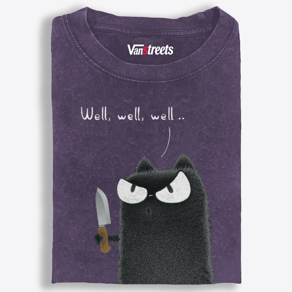 Knife Cat Retro Washed T-Shirt | 100% Cotton | Streetwear Essential