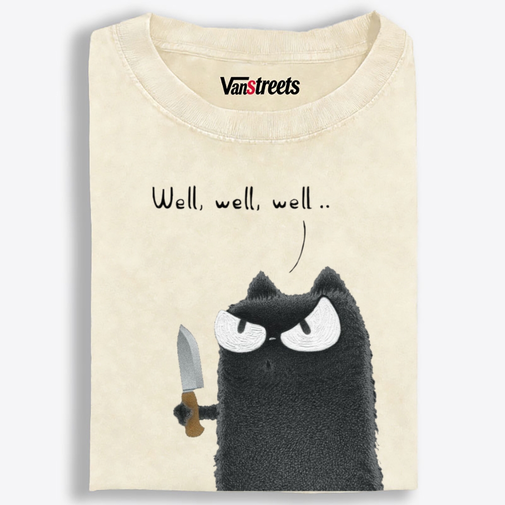 Knife Cat Retro Washed T-Shirt | 100% Cotton | Streetwear Essential
