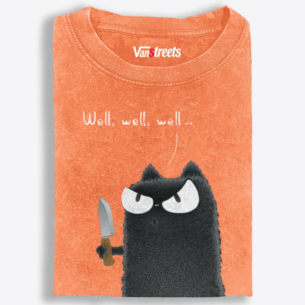Knife Cat Retro Washed T-Shirt | 100% Cotton | Streetwear Essential