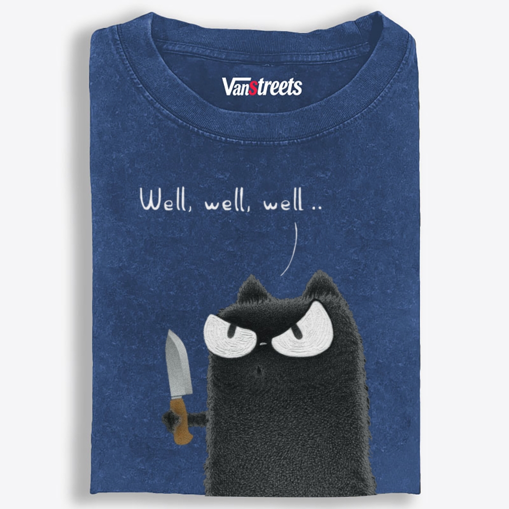 Knife Cat Retro Washed T-Shirt | 100% Cotton | Streetwear Essential