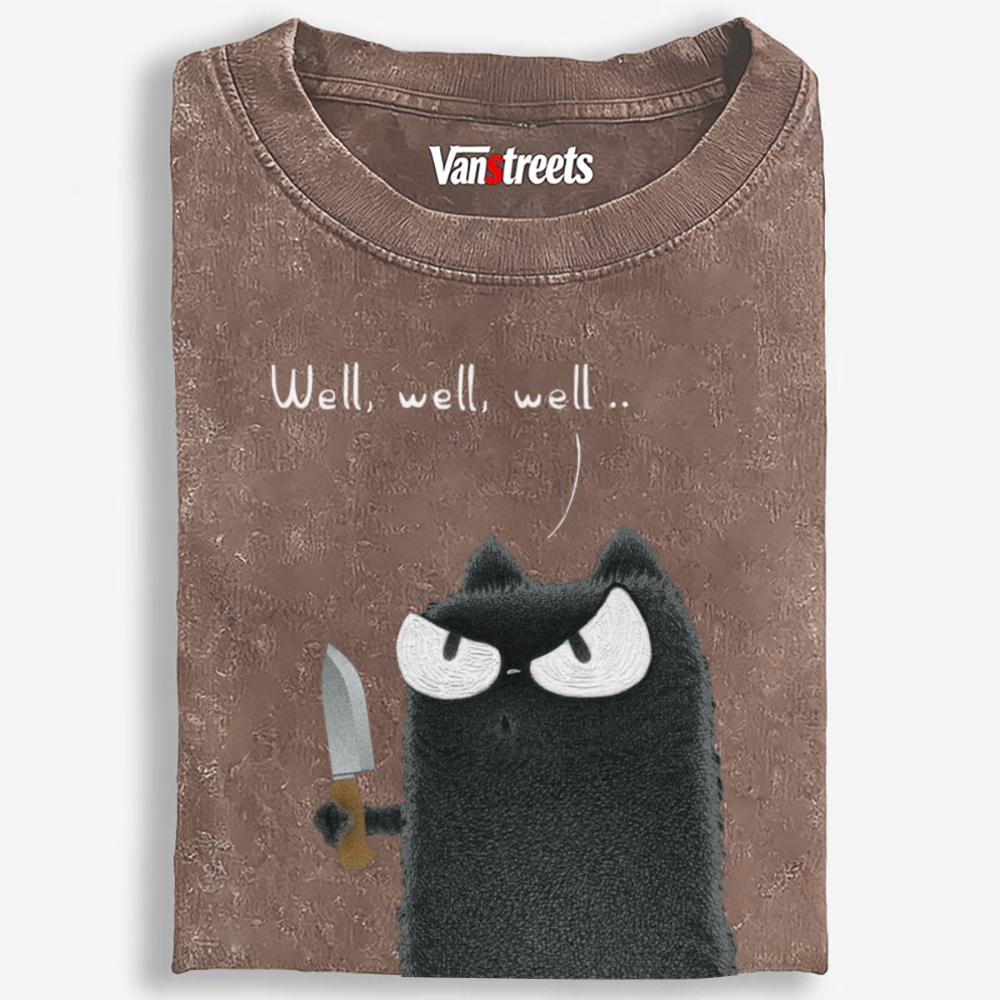 Knife Cat Retro Washed T-Shirt | 100% Cotton | Streetwear Essential
