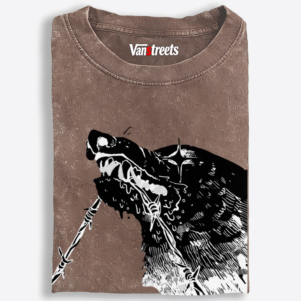 Barbed Beast Retro Washed T-Shirt | 100% Cotton | Streetwear Essential