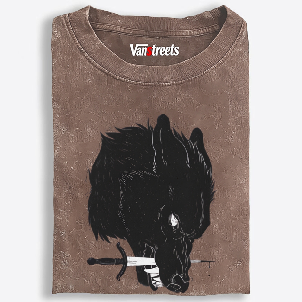 Sword Wolf Retro Washed T-Shirt | 100% Cotton | Streetwear Essential