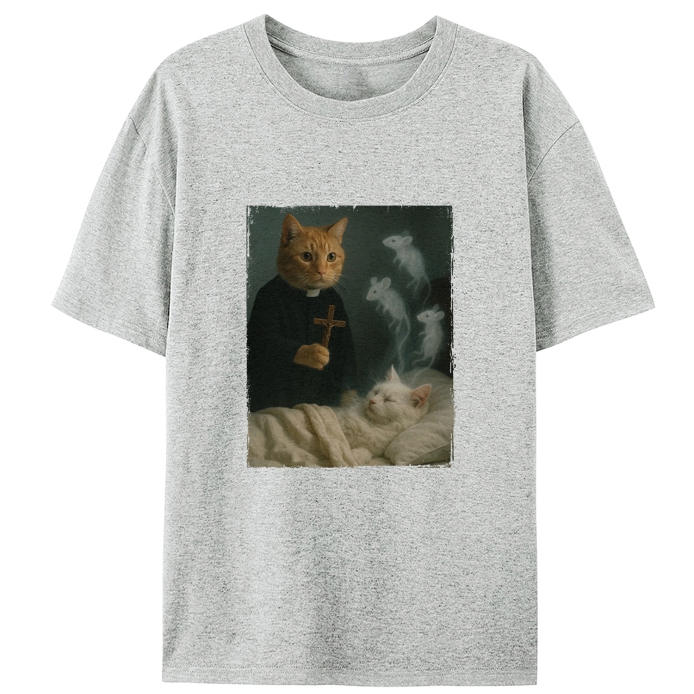 Cat Priest Exorcism Funny Retro Designed for Women - Slim Fit Cotton Tee