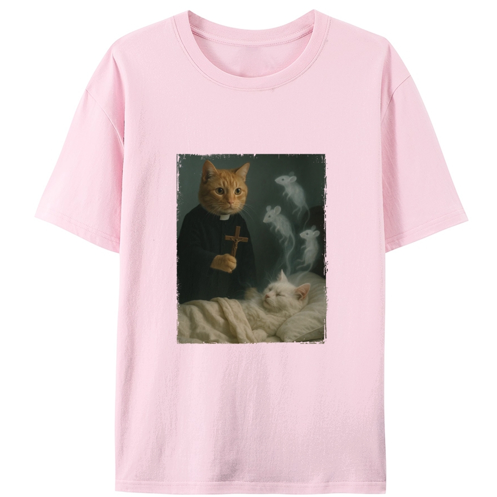 Cat Priest Exorcism Funny Retro Designed for Women - Slim Fit Cotton Tee