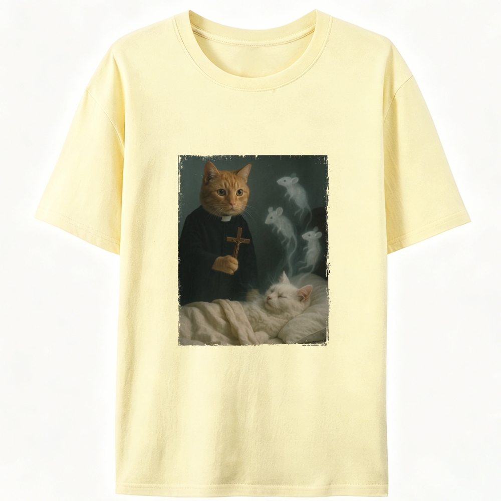 Cat Priest Exorcism Funny Retro Designed for Women - Slim Fit Cotton Tee
