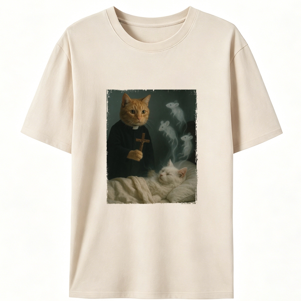 Cat Priest Exorcism Funny Retro Designed for Women - Slim Fit Cotton Tee