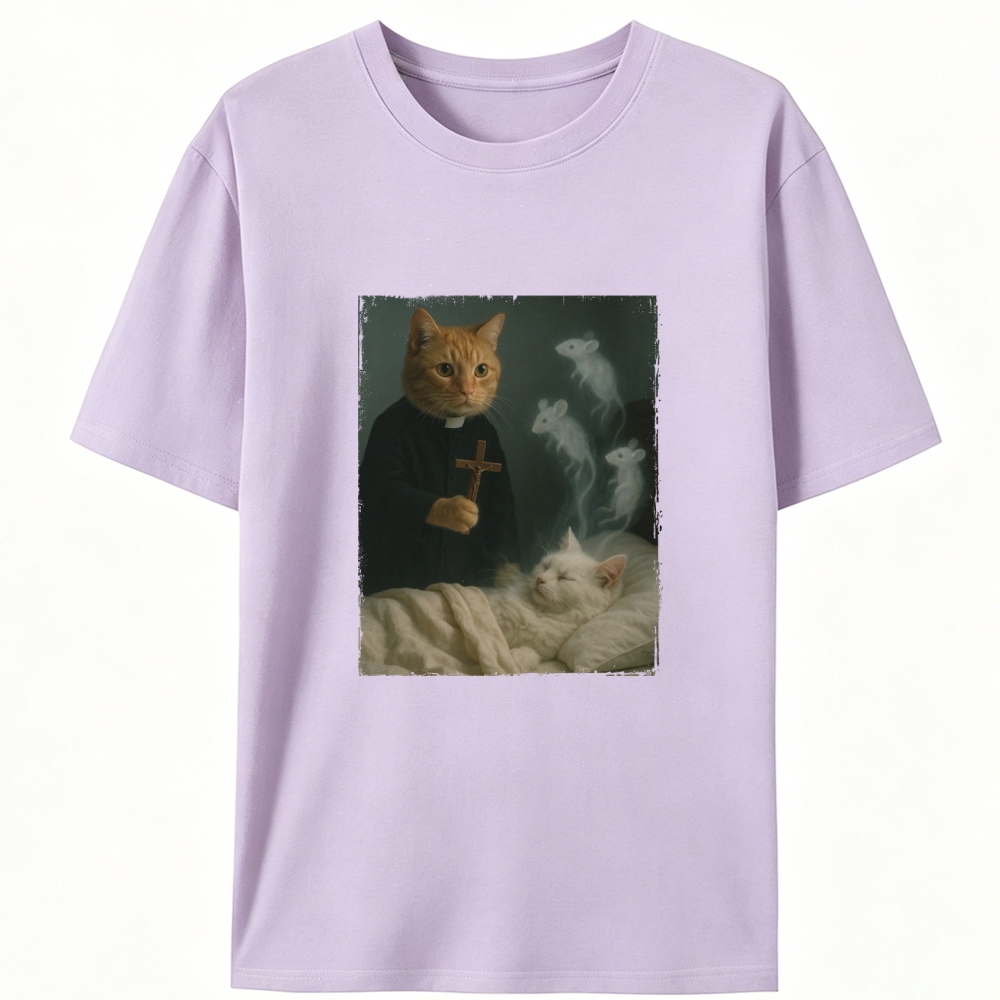 Cat Priest Exorcism Funny Retro Designed for Women - Slim Fit Cotton Tee