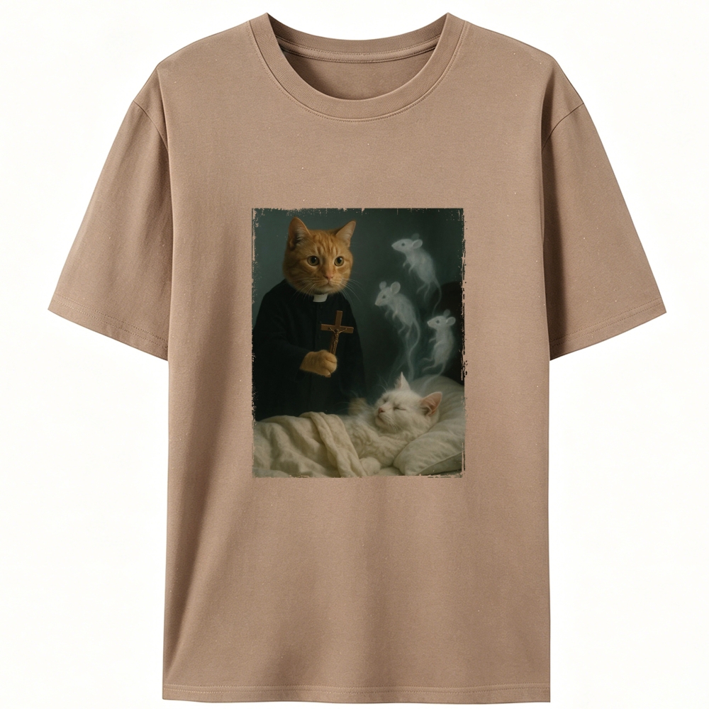 Cat Priest Exorcism Funny Retro Designed for Women - Slim Fit Cotton Tee