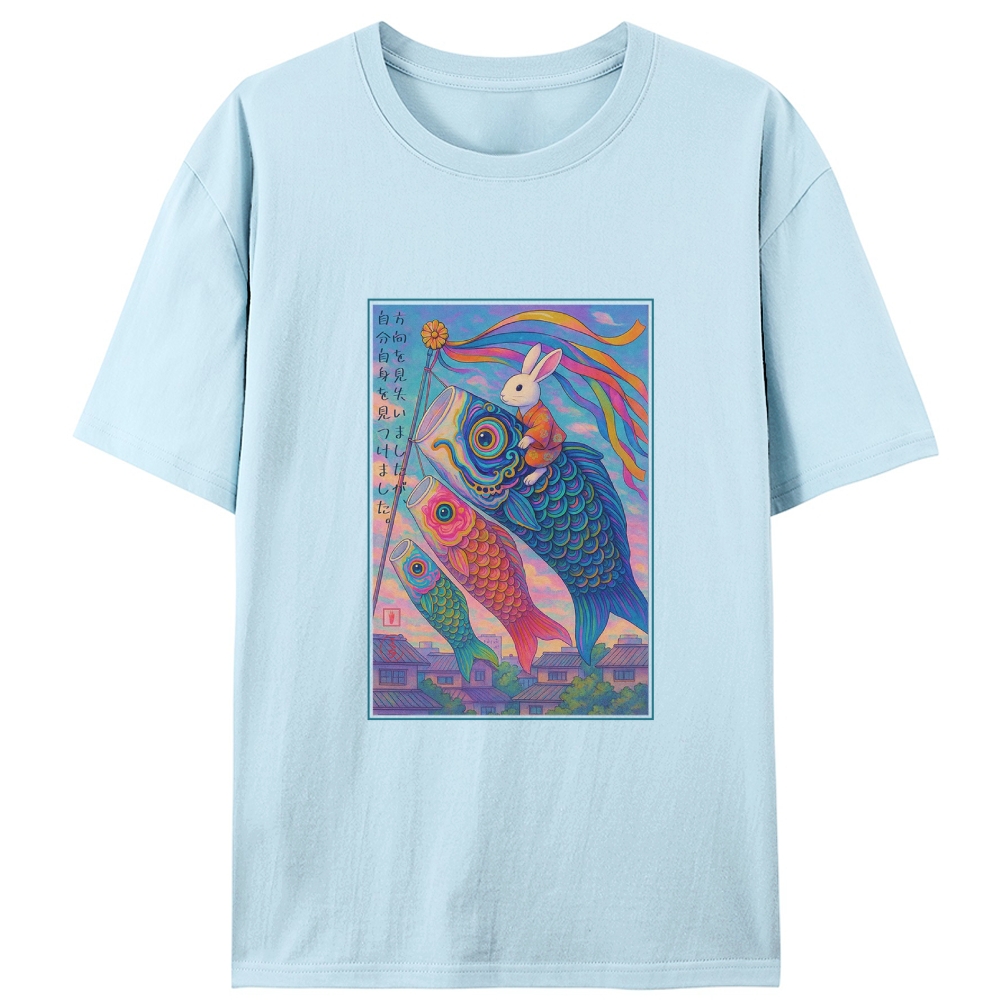 Rabbit Riding Koi Fish Ukiyo-e Retro Designed for Women - Slim Fit Cotton Tee