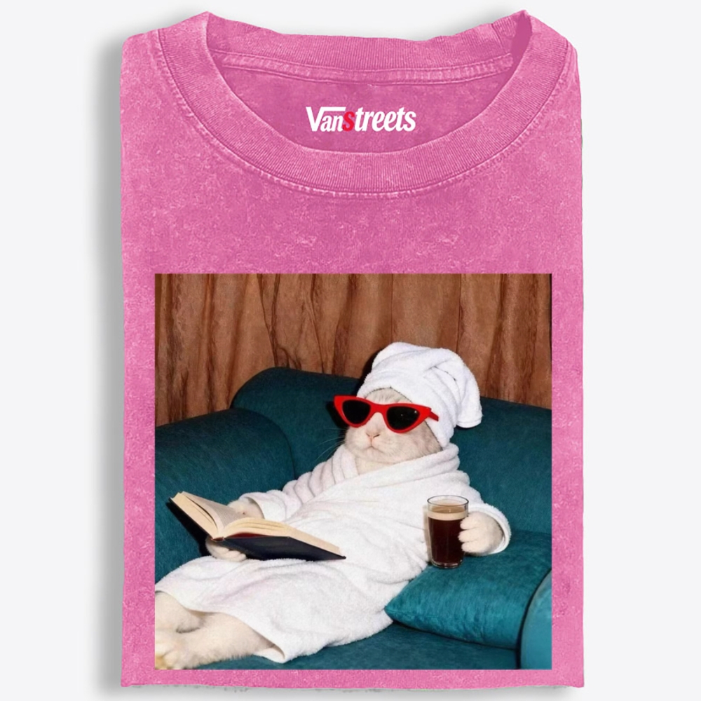 Lazy Spa Day Cat Graphic Washed T-Shirt | 100% Cotton | Streetwear Essential