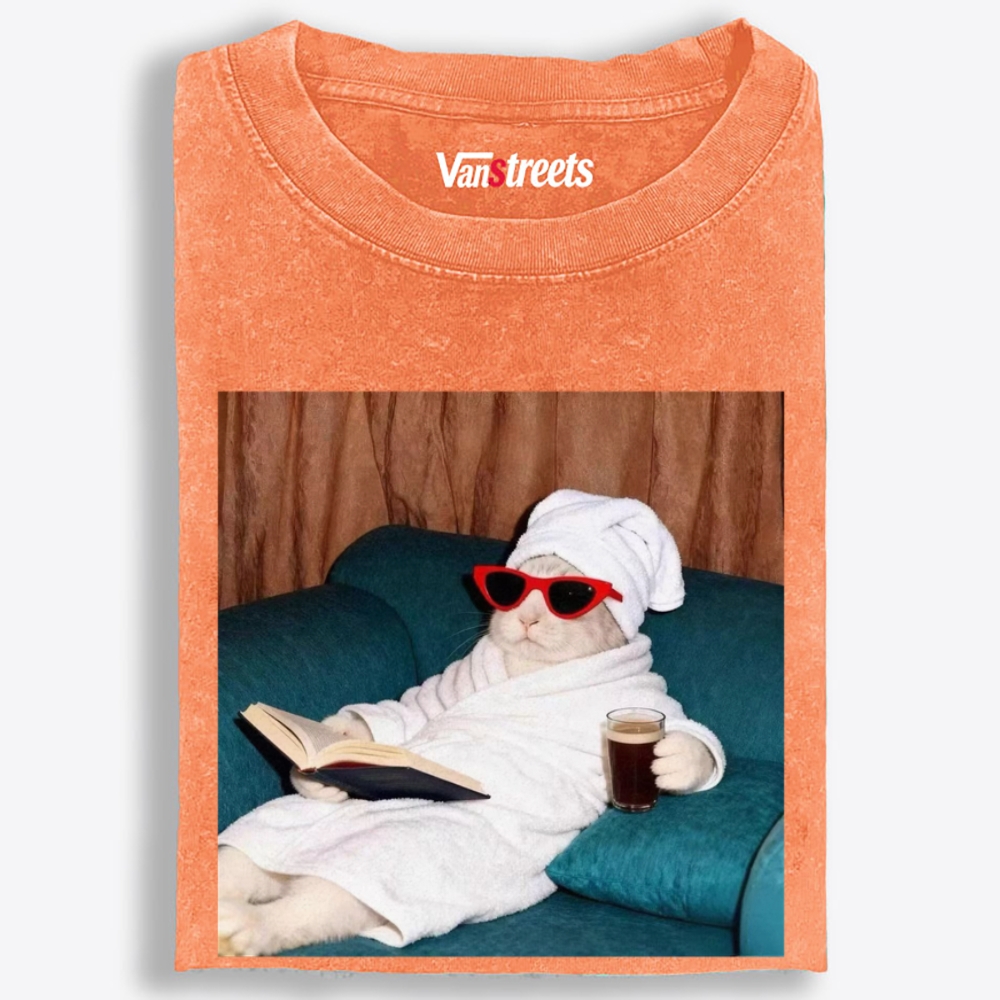 Lazy Spa Day Cat Graphic Washed T-Shirt | 100% Cotton | Streetwear Essential