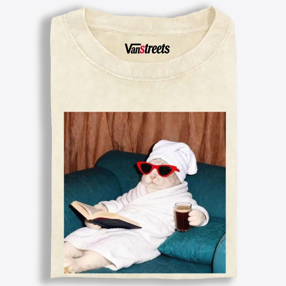 Lazy Spa Day Cat Graphic Washed T-Shirt | 100% Cotton | Streetwear Essential
