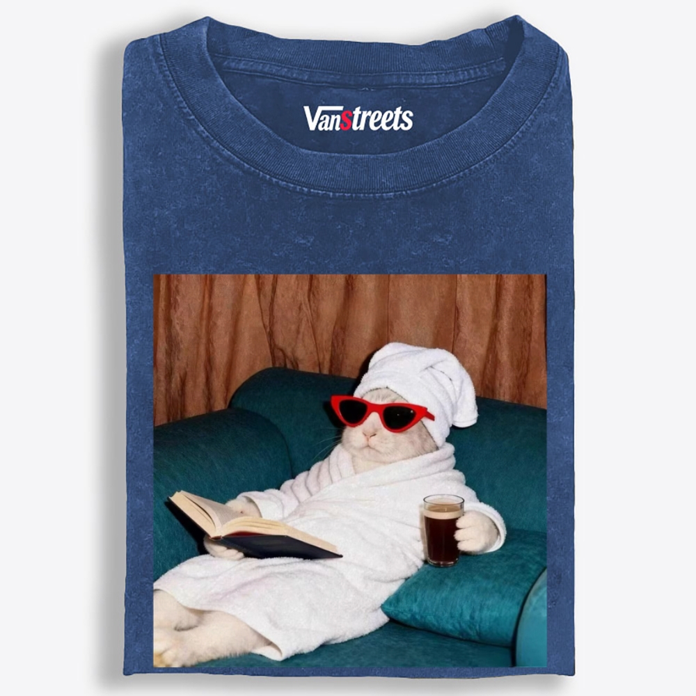 Lazy Spa Day Cat Graphic Washed T-Shirt | 100% Cotton | Streetwear Essential