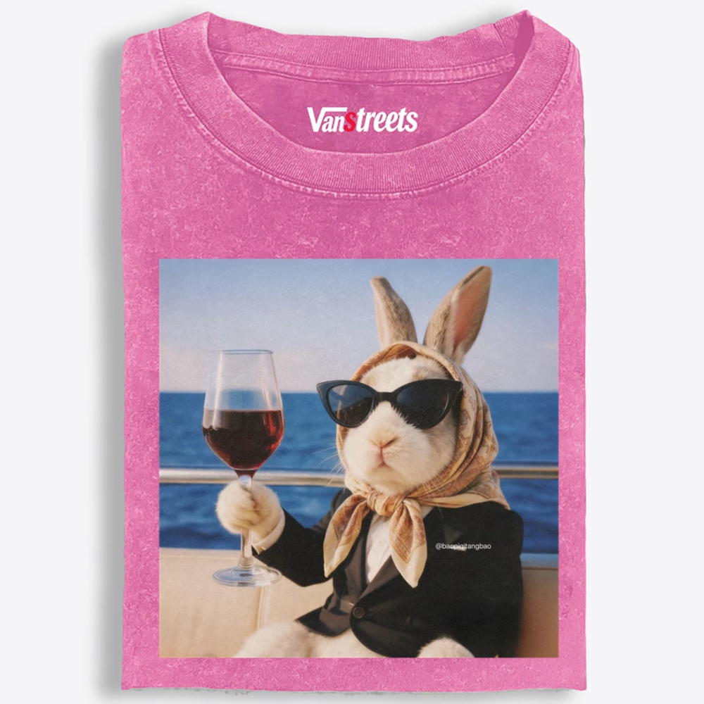 Luxury Yacht Bunny Print Washed T-Shirt | 100% Cotton | Streetwear Essential