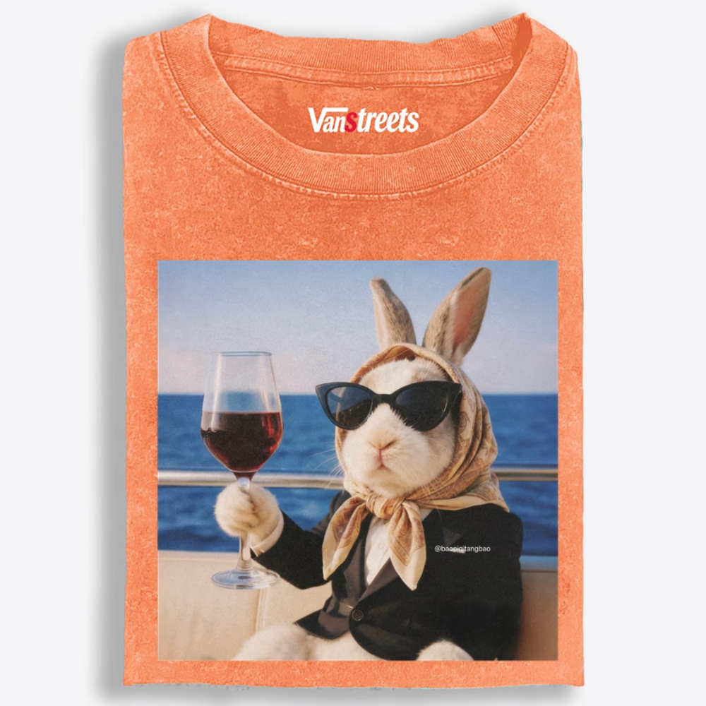 Luxury Yacht Bunny Print Washed T-Shirt | 100% Cotton | Streetwear Essential