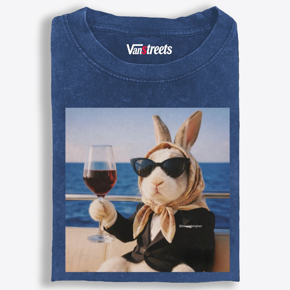 Luxury Yacht Bunny Print Washed T-Shirt | 100% Cotton | Streetwear Essential