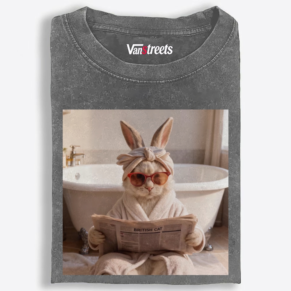 Cozy Bathrobe Bunny Washed T-Shirt | 100% Cotton | Streetwear Essential