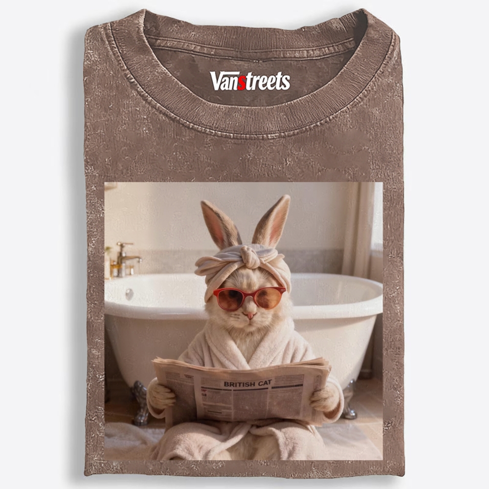 Cozy Bathrobe Bunny Washed T-Shirt | 100% Cotton | Streetwear Essential
