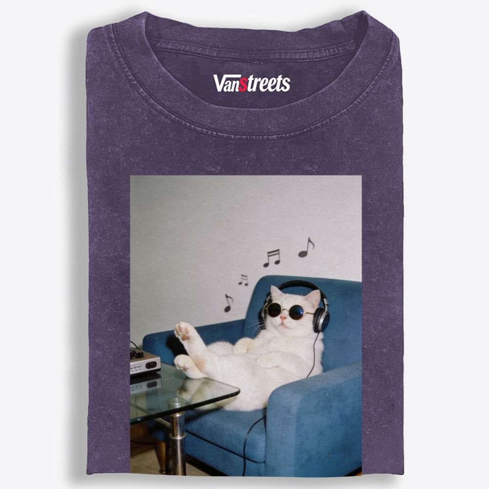 Couch Potato DJ Cat Washed T-Shirt | 100% Cotton | Streetwear Essential