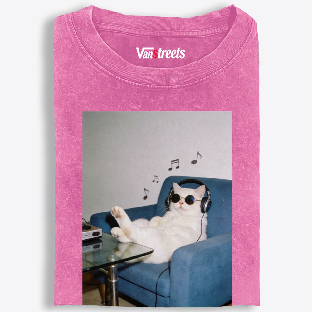 Couch Potato DJ Cat Washed T-Shirt | 100% Cotton | Streetwear Essential