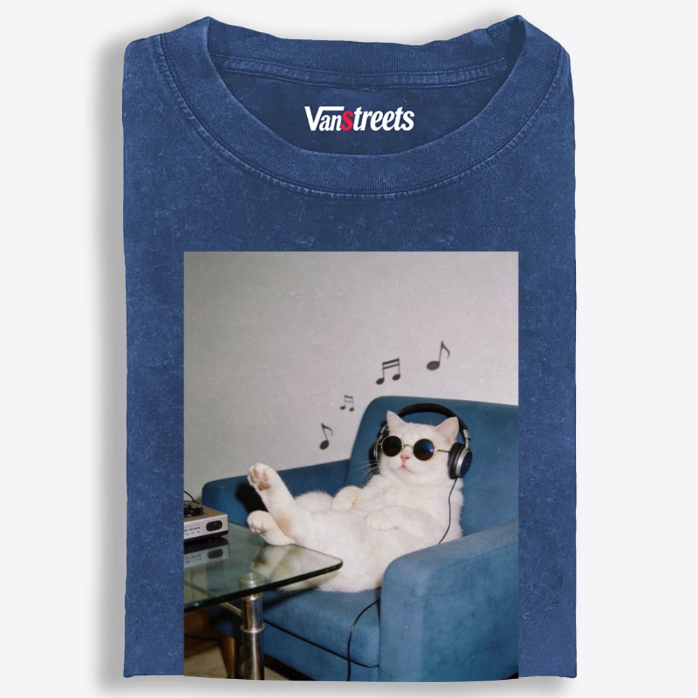 Couch Potato DJ Cat Washed T-Shirt | 100% Cotton | Streetwear Essential