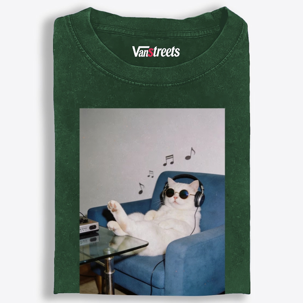 Couch Potato DJ Cat Washed T-Shirt | 100% Cotton | Streetwear Essential