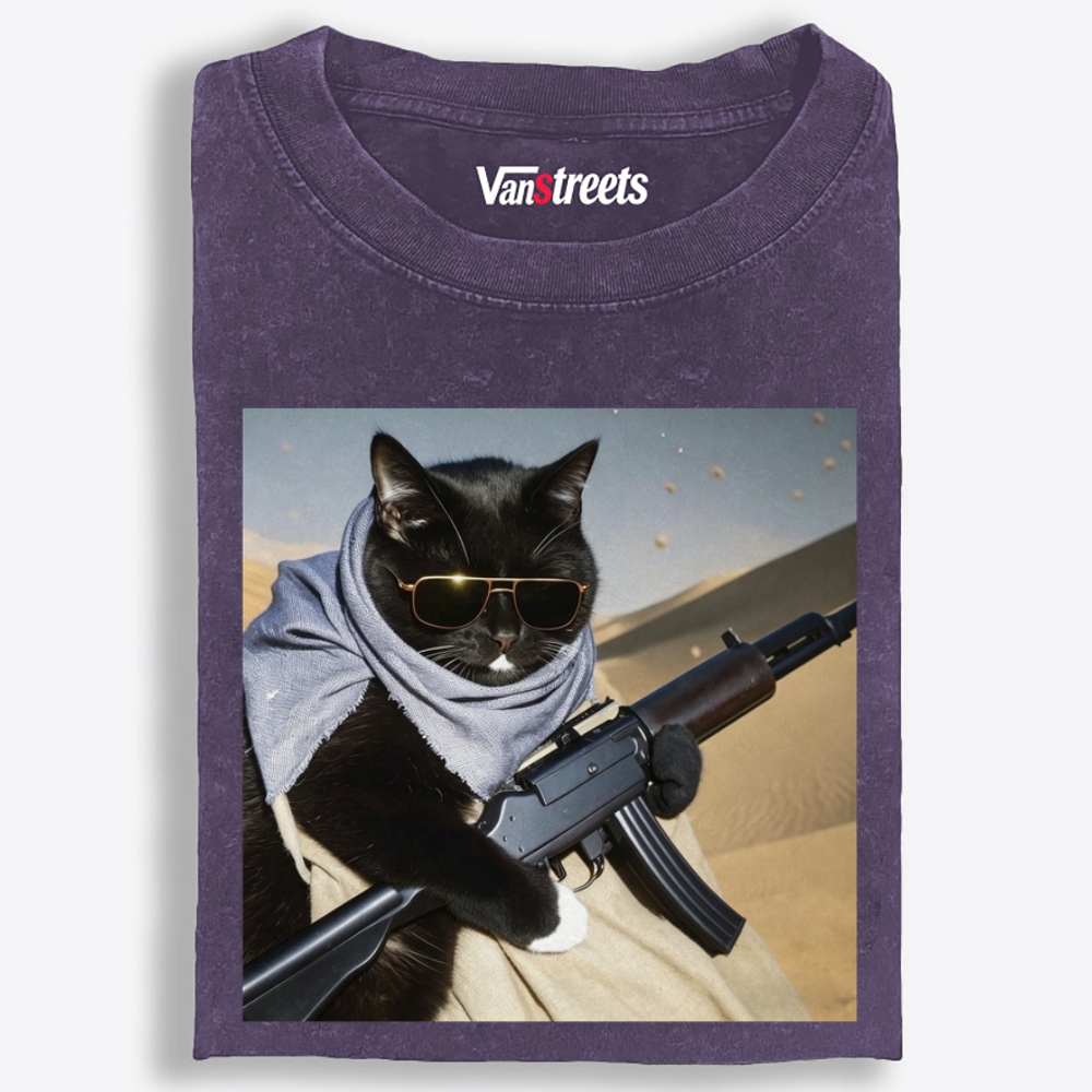 Gold Sunglasses Black Cat Oversized Washed T-Shirt | 100% Cotton | Streetwear Essential