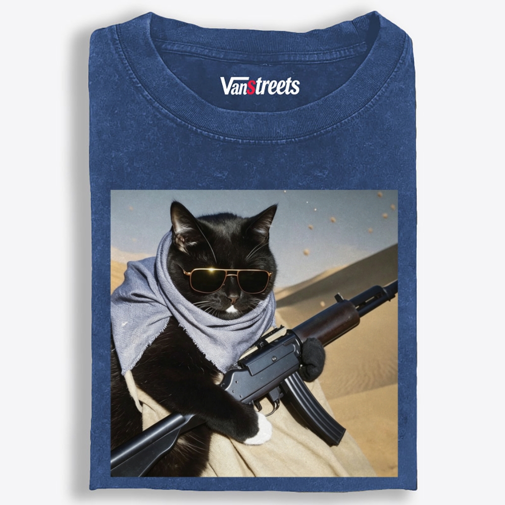 Gold Sunglasses Black Cat Oversized Washed T-Shirt | 100% Cotton | Streetwear Essential
