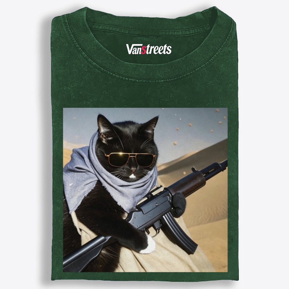 Gold Sunglasses Black Cat Oversized Washed T-Shirt | 100% Cotton | Streetwear Essential