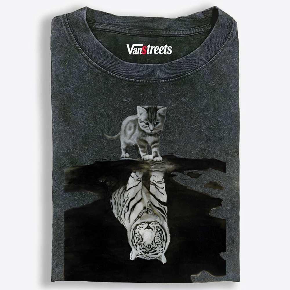 Tiger Shadow Kitten Retro Washed T-Shirt | 100% Cotton | Streetwear Essential